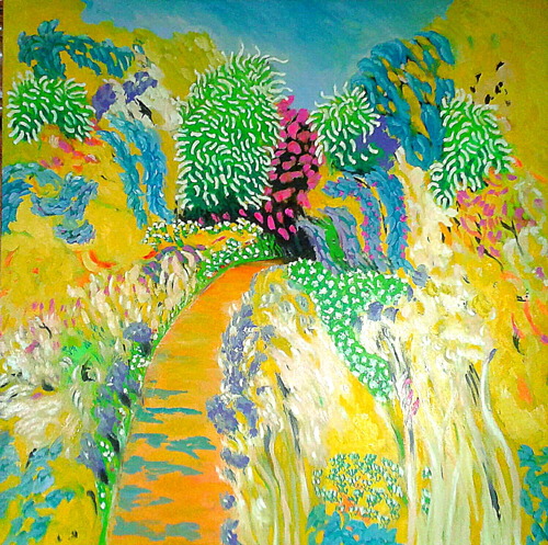 Neville Paine Artist Garden of dreams - 100 x100 cm oil on canvas