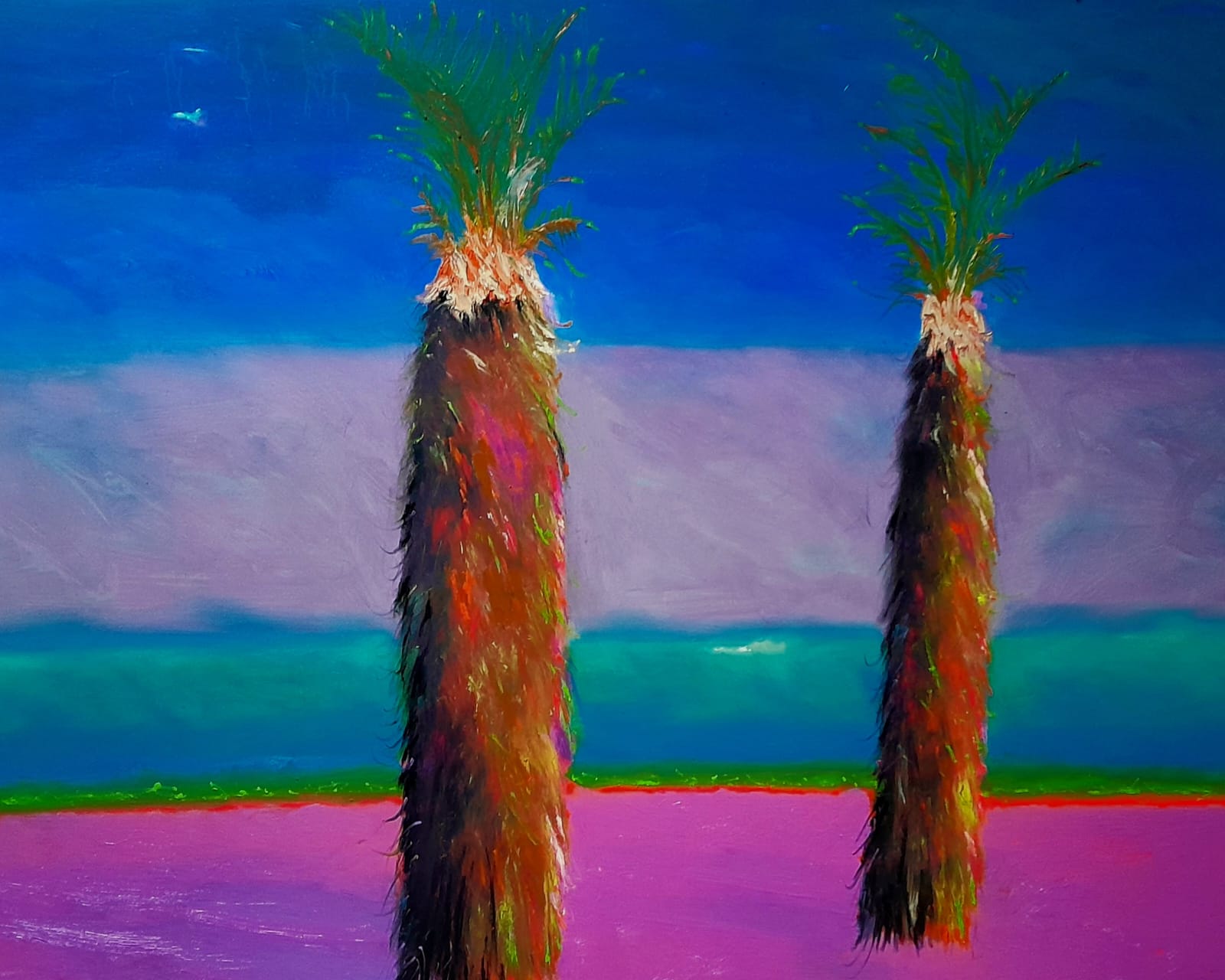 Deux Palmiers no 1 89x116 huile toile Neville Paine Artist