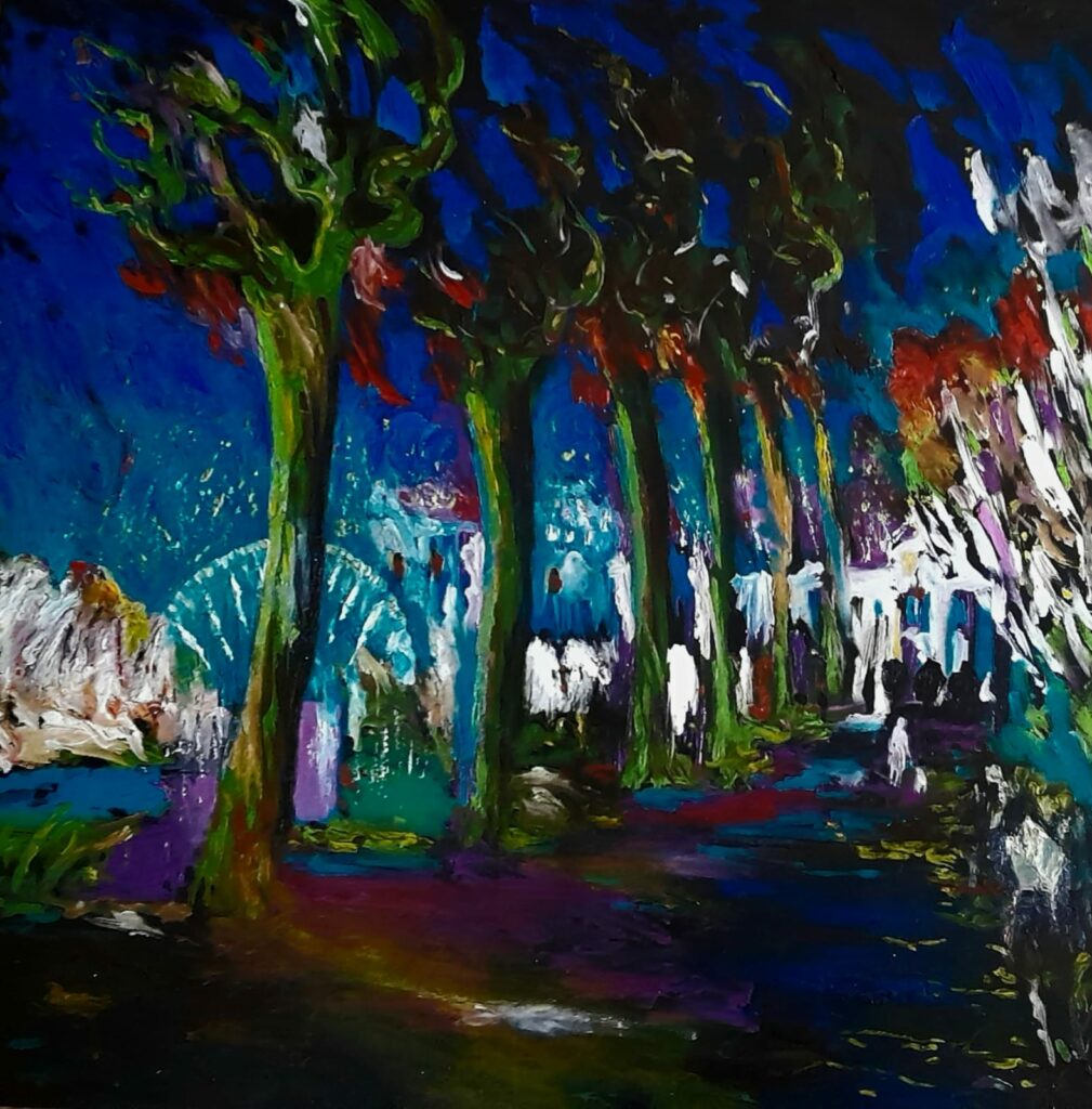 Neville Paine Artist Fete in Square Gambetta 80 x 80 cm oil canvas